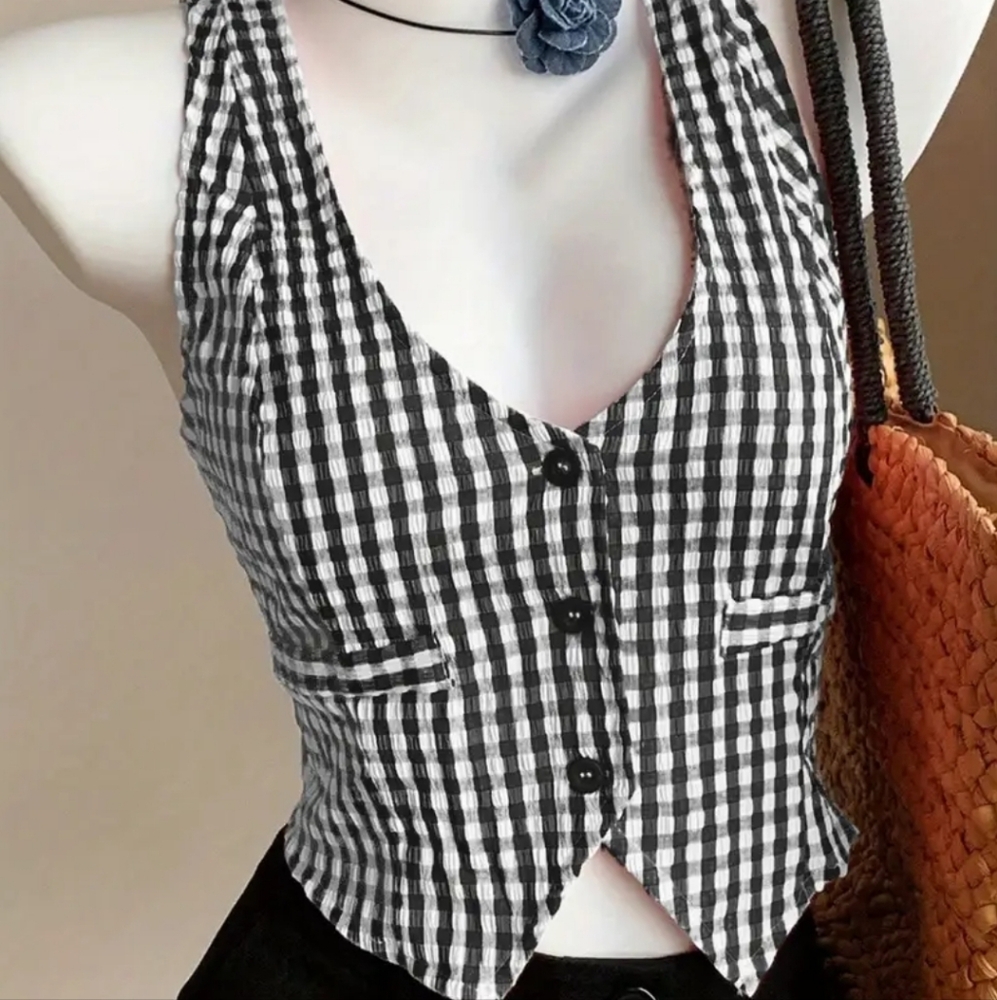 Black and White Checkered Women's Top